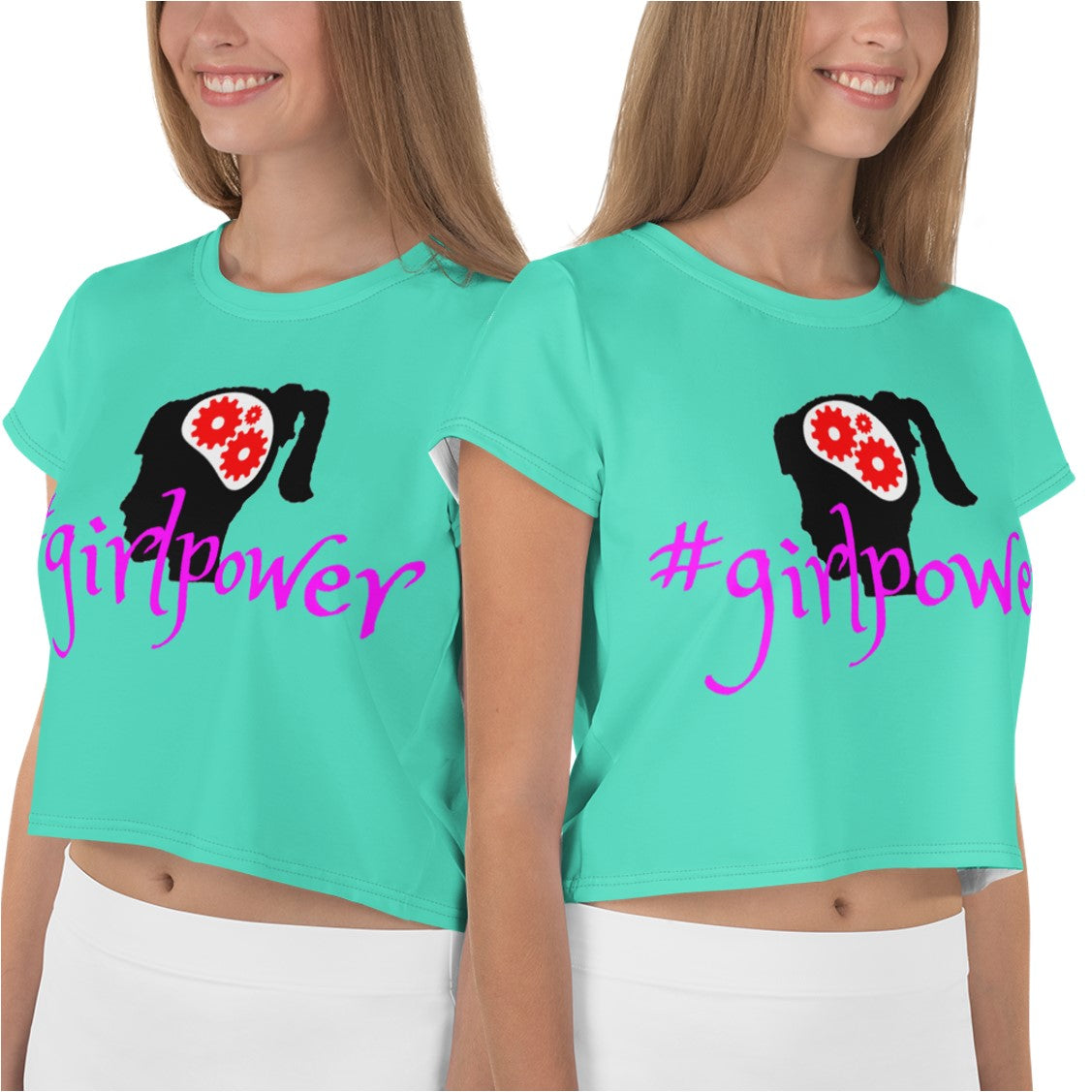 Army Green #girlpower Cropped Tees. Girls' Hashtag Art Crop Top. WickedYo.